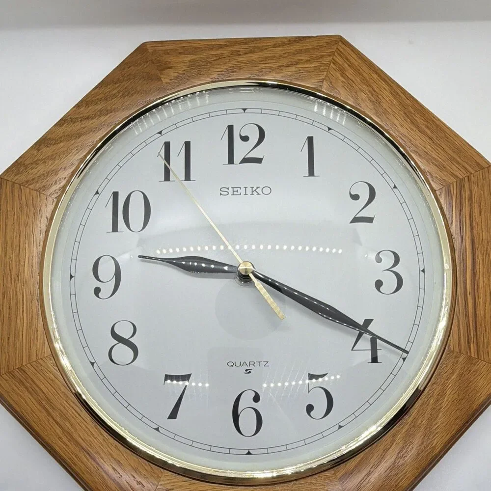 Seiko QXA102BCHA Octagon Wood Analog Quartz Battery Wall Clock Brown